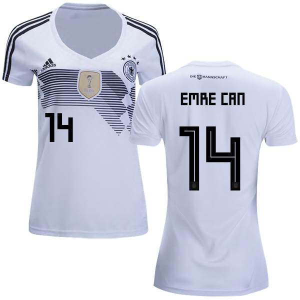 Women's Germany #14 Emre Can White Home Soccer Country Jersey